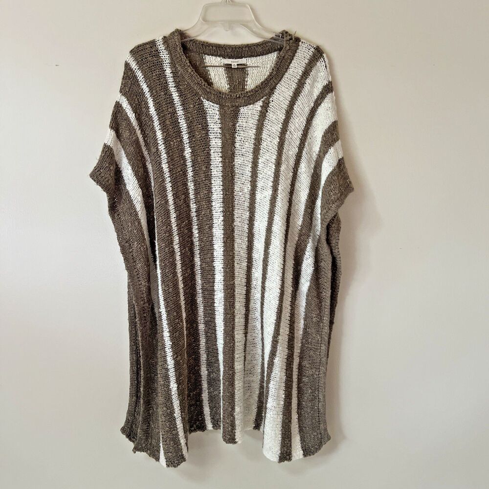 Easel Size M Long Vertical Strip Slub Knit Women’s Poncho Cardigan